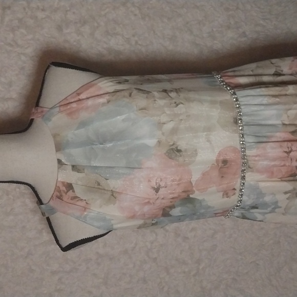 Butter Yellow Print Chiffon Sheath Beaded Waist Pastel Maxi Floral Evening Dress - Picture 3 of 9